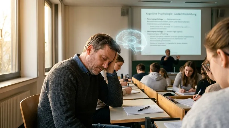 Student lernt mit Buch — Schlaf und Gedächtniskonsolidierung Hippocampus