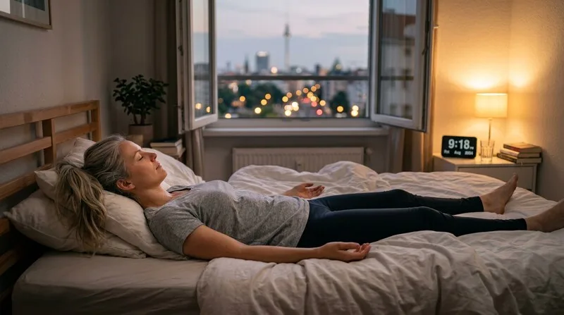 Frau entspannt im Bett mit geschlossenen Augen — Autogenes Training Schultz-Methode