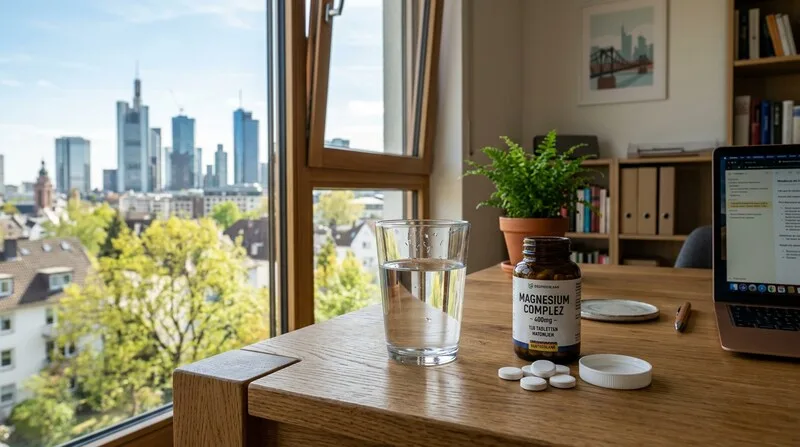 Frau bereitet Magnesium-Drink in der Küche für den Abend vor